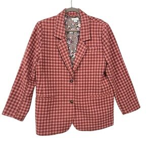 Sundance boxy blazer jacket M The Lisa Pink salmon Plaid Wool blend Womens